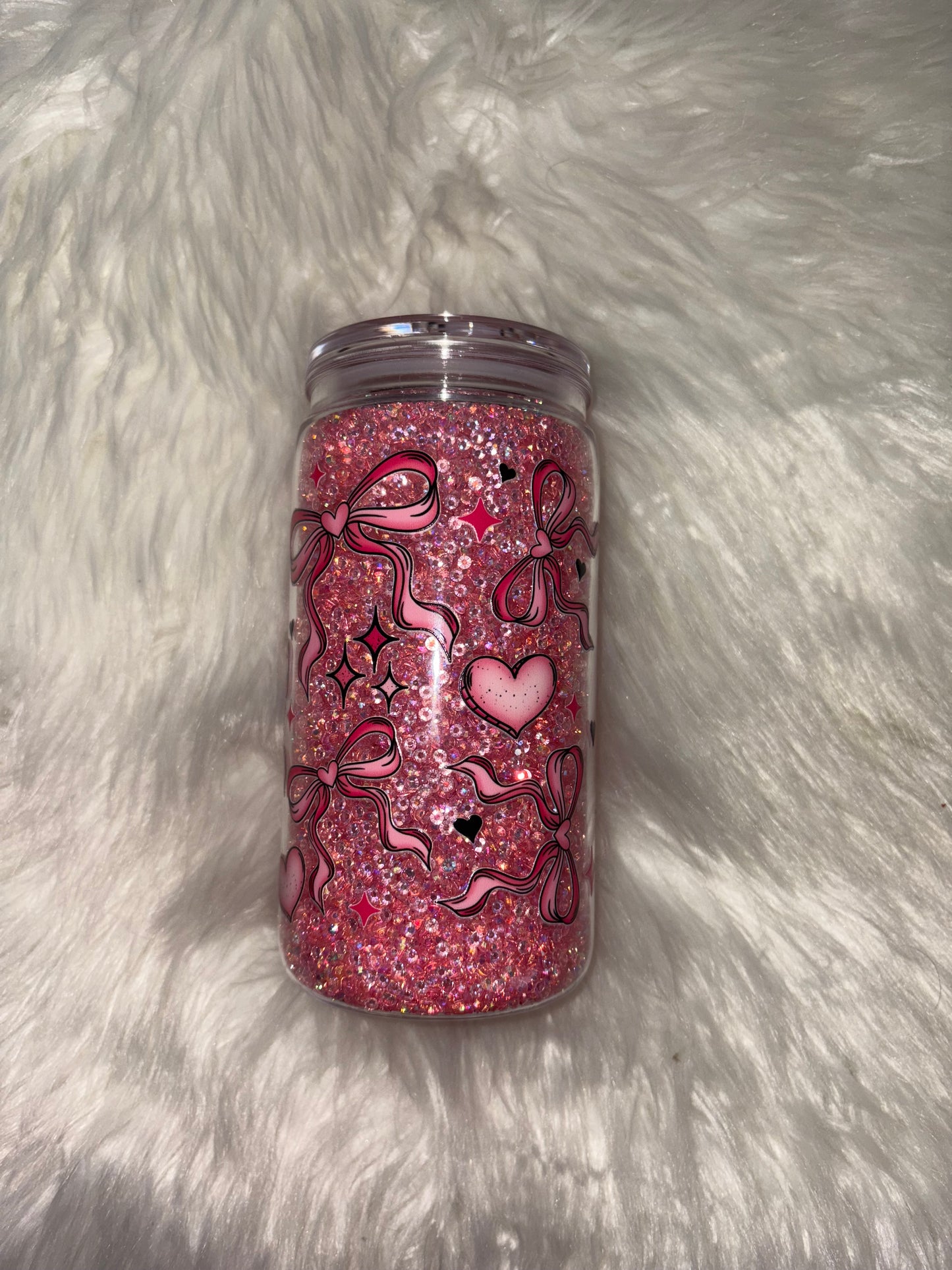 Heart with bow rhinestone filled cup