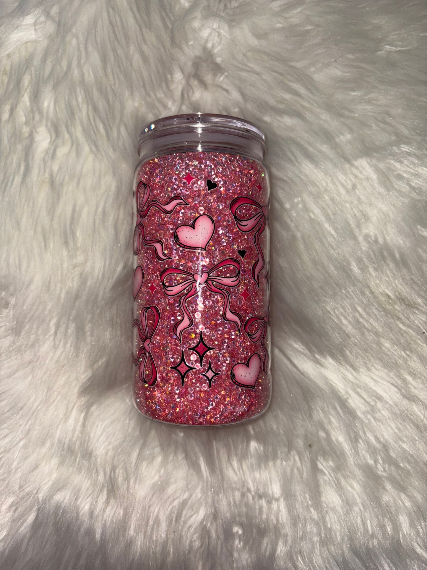 Heart with bow rhinestone filled cup