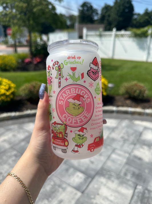 Grinch Frosted Glass Can 16oz