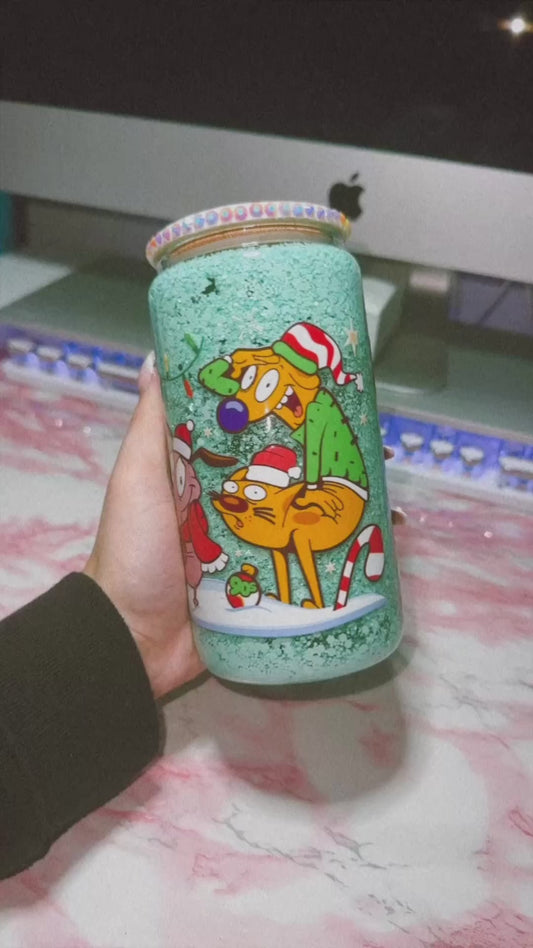 Cat Dog Snowglobe Glass Cup