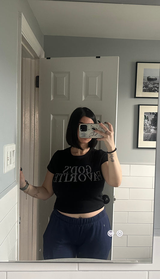 Gods Favorite Rhinestone Cropped T-shirt