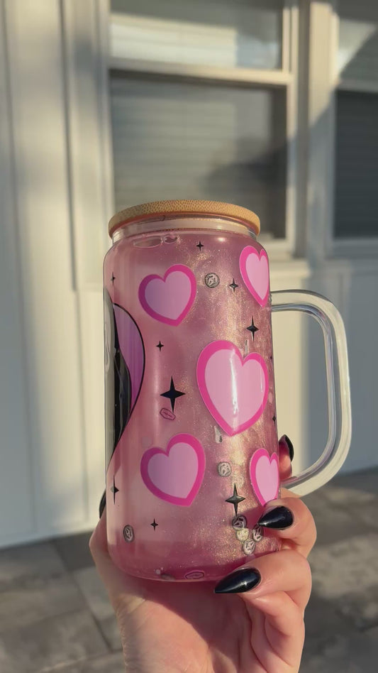 16oz Glass with handle cat eye